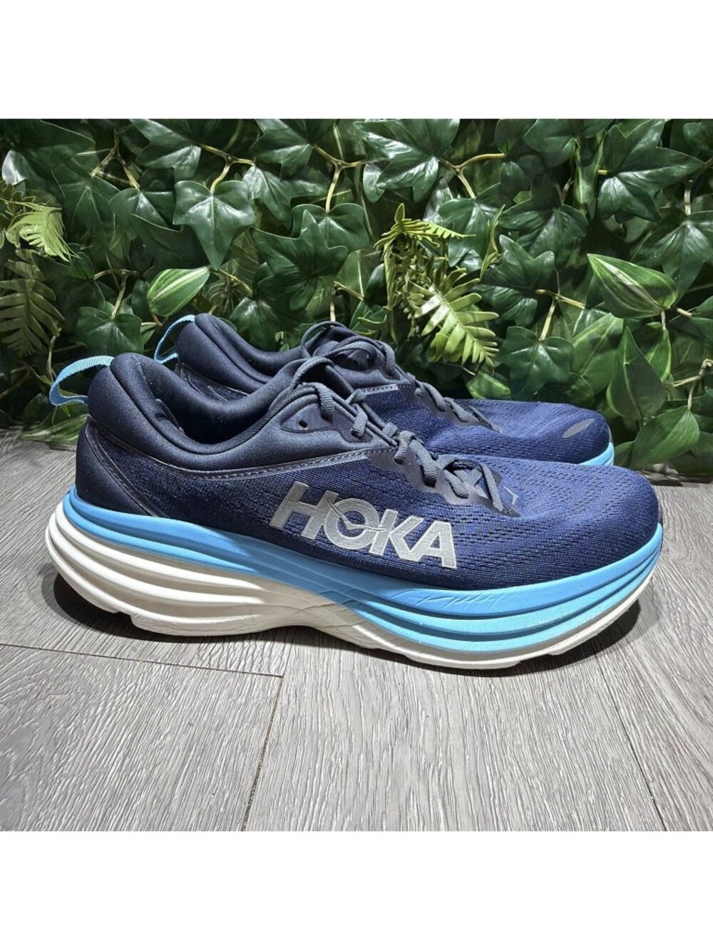 HOKA Bondi 8 Running Shoes Outer Space All Aboard Blue Men's 12 D Max Cushion